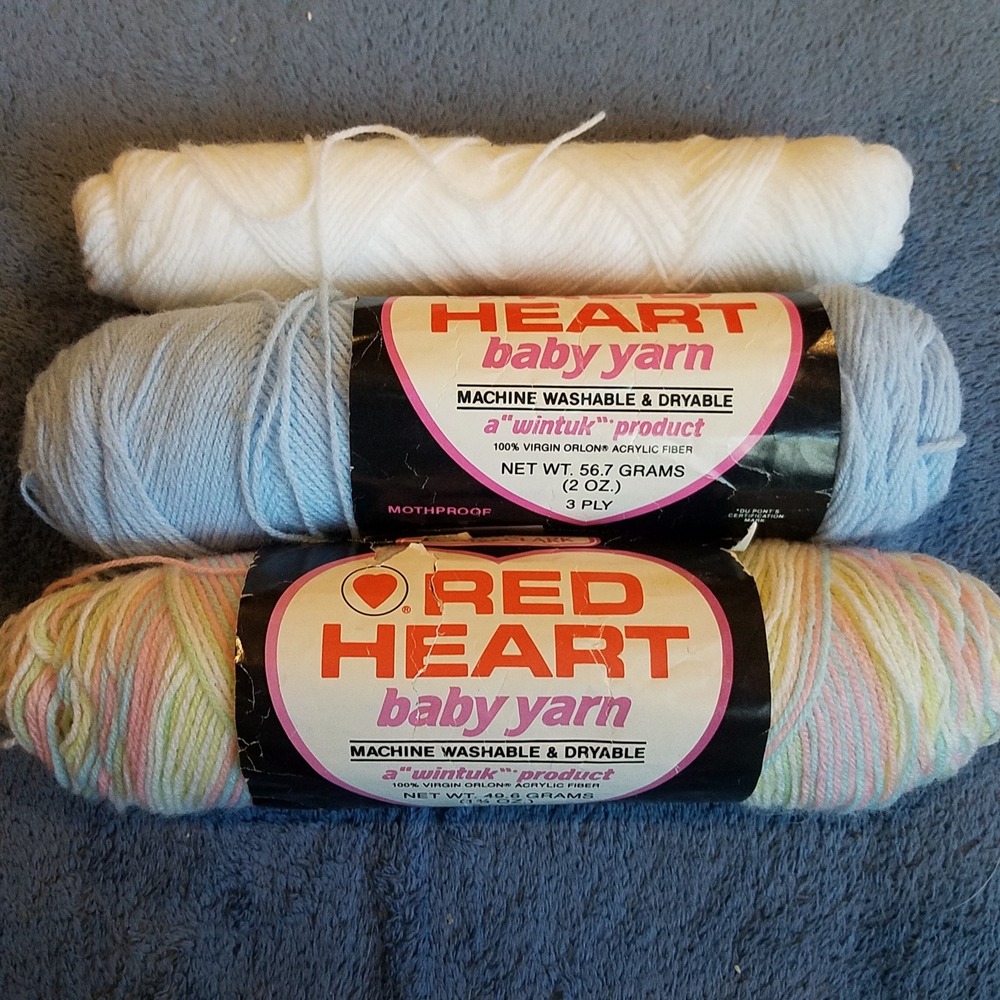 Red Heart Baby Yarn 3 Skeins Blue Lullaby White EX 3-Ply Orlon Acrylic Vintage
